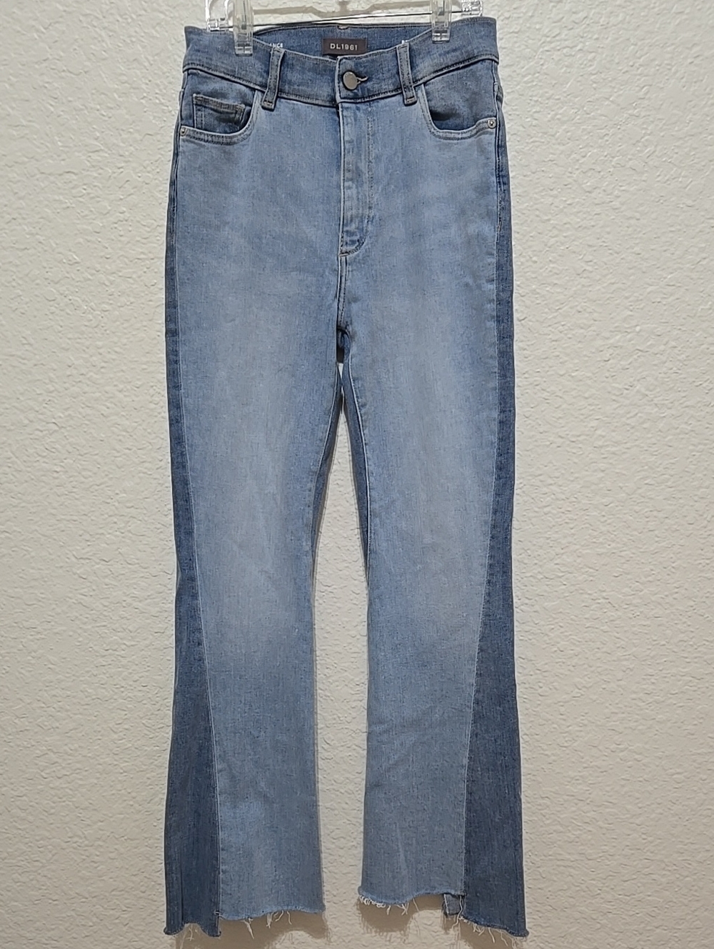 DL1961 Bridget Boot High Rise Instasculpt Crop Two-Tone Jeans With Raw Hem